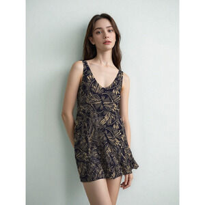 NWT Free People Ellie Burnout Velvet Mini Dress Black Combo Boho Chic Size Small